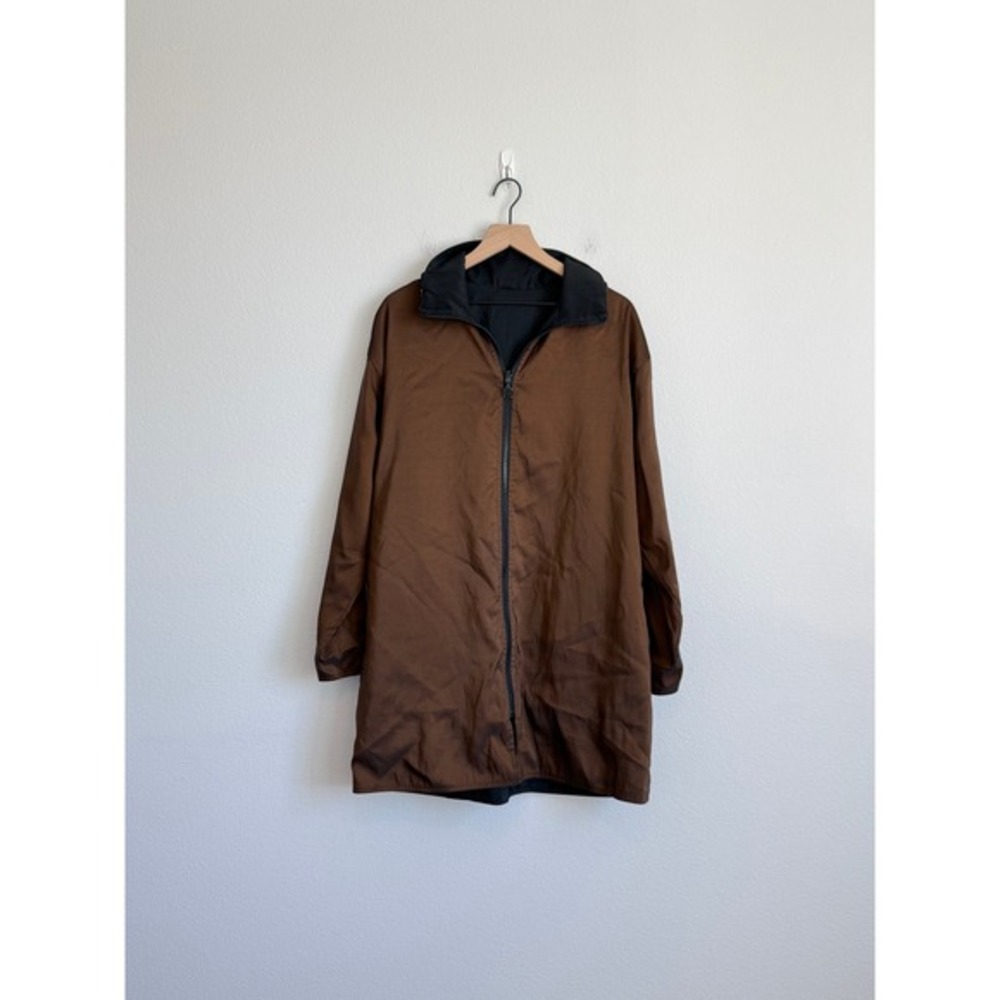 Mycra Pac Now Reversible Rain Jacket Brown Black Hooded Full Zip Coat Womens S/M